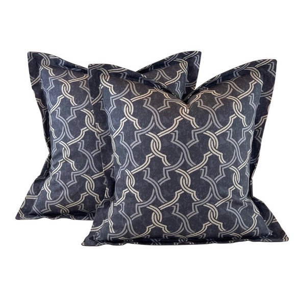 Pair P Kaufmann Waverly Gray Fretwork Geometric Lattice Trellis Pillow Covers - Picture 9 of 9